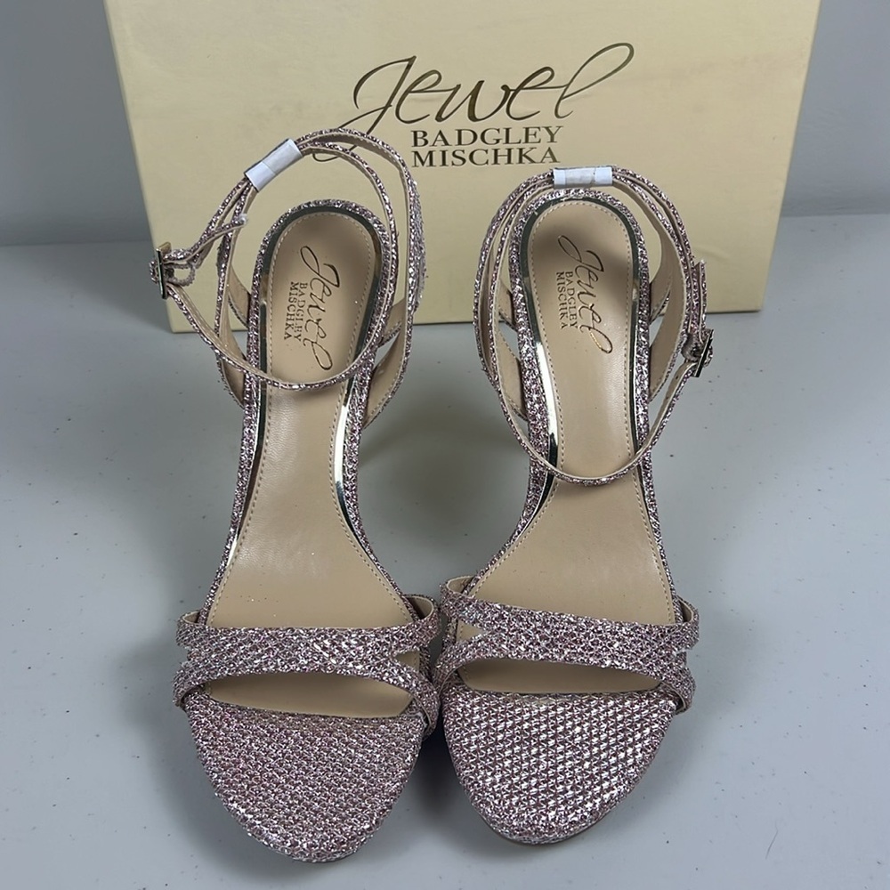 Jewel Badgley Mischka Pink Crystal Embellished Ankle-Strap Heels - Picture 11 of 16